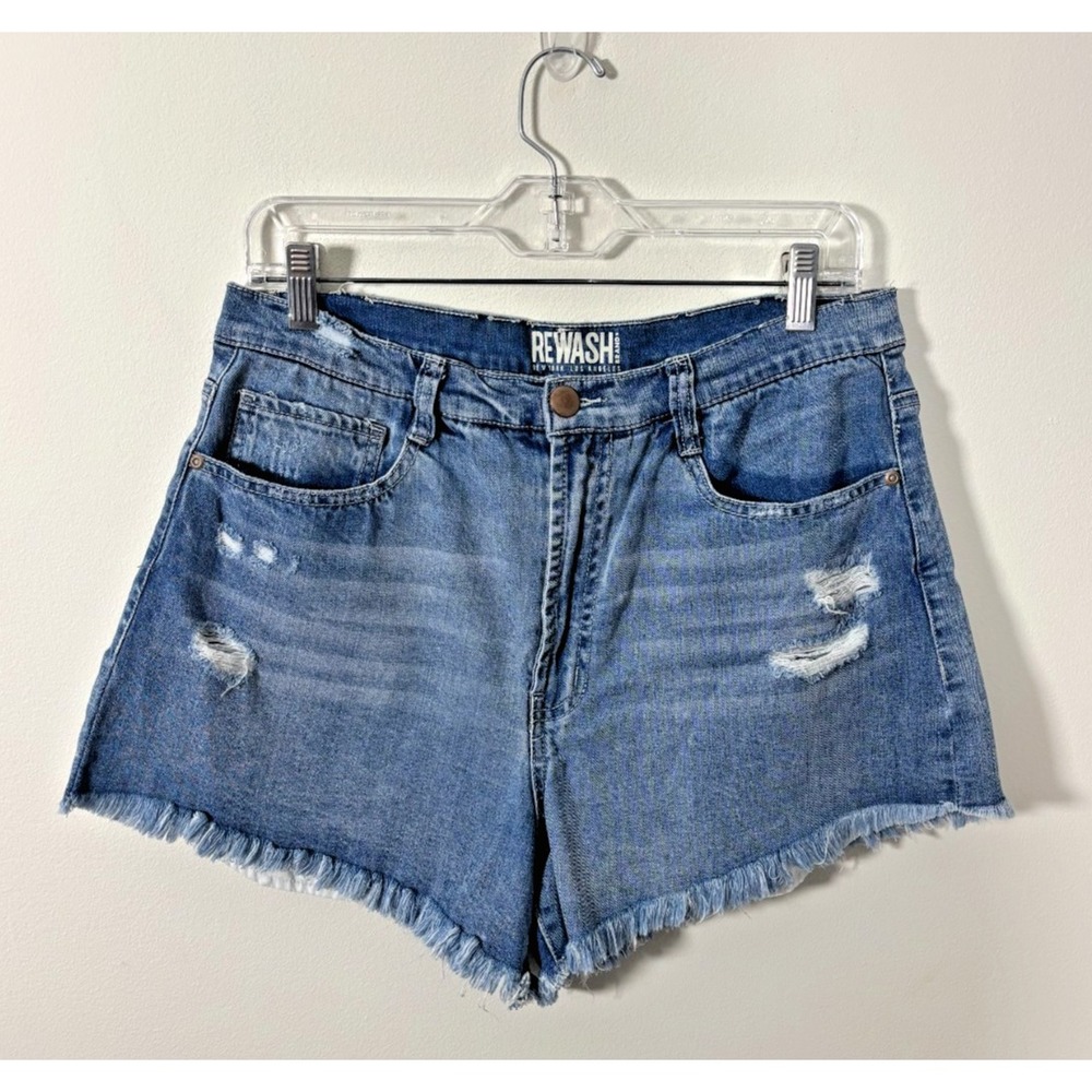 Rewash Brand High Rise Ripped Jean Shorts Women's Size 14 Blue Distressed